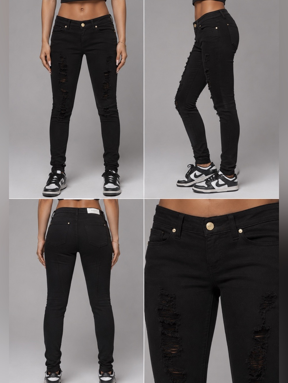 Frame Denim Women's Black Frayed Skinny Jeans